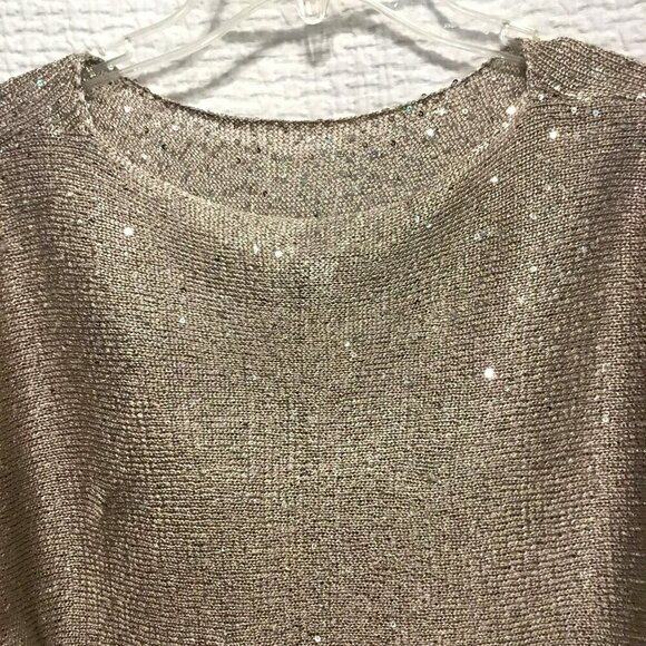Alfani Petite Sequined Sweater Drop Shoulder Women's Size Medium Petite in Taupe - Picture 8 of 11